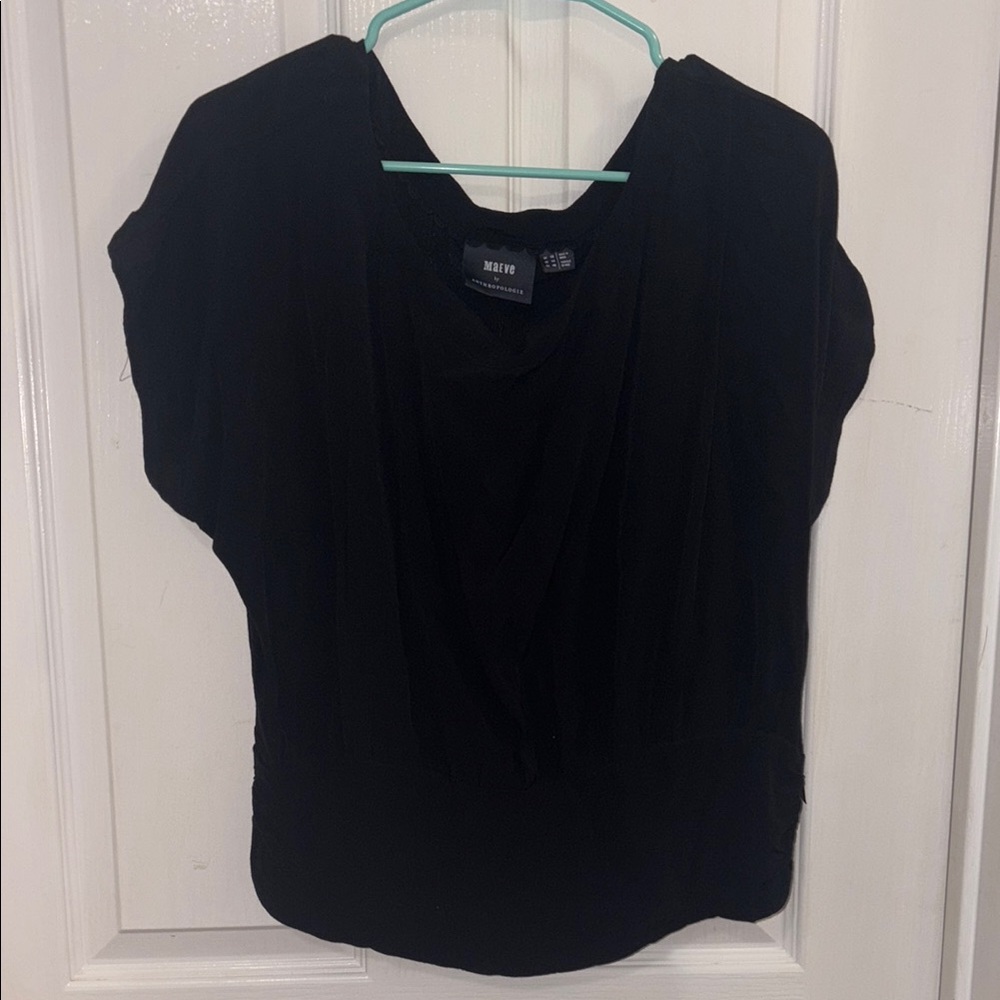 Anthropologie Black Ruched Dolman Sleeve Blouse